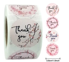40 THANK YOU STICKERS FLOWERS ENVELOPE SEALS LABEL STICKERS 1.5" FREE SHIPPING