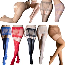Women's Lace Garter Belt Suspender Pantyhose See-Through Mini Skirt and Stocking