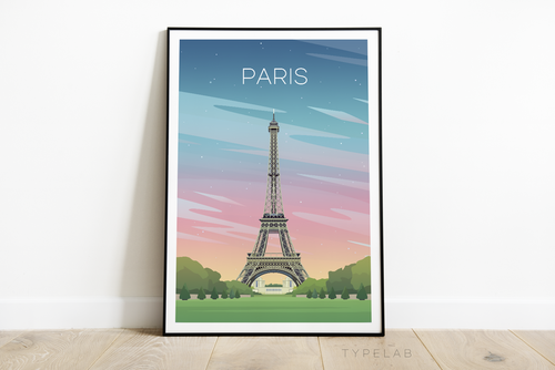 Paris Art Print, France Travel Poster, Eiffel Tower at Dusk Illustration - Picture 4 of 6