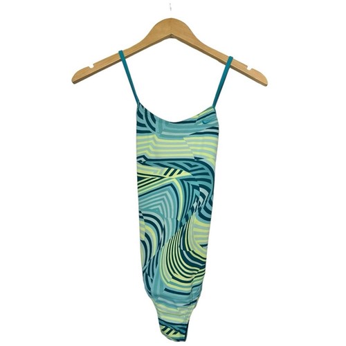 Nike Girls One Piece Swimsuit Criss Cross Back Green Yellow 12-13 Yrs Size Large - Picture 7 of 10