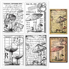 1sheet Vintage Mushrooms Background Clear Stamps Retro Postcard Words