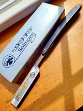 Dovo Straight 3" Carbon Steel Razor Blade w/Prima Steel Black Ebony Wood Handles