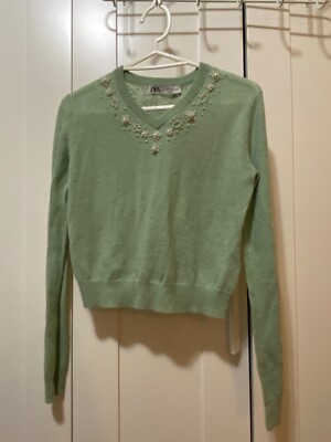 Zara Oversized Embroidered Cardigan Green NWOT ZARA Women Long