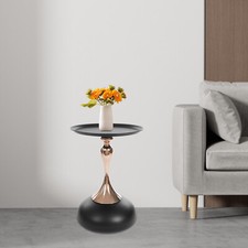 Round End Table W/Large Tray Metal End Table For Living Rooms And Yards Black