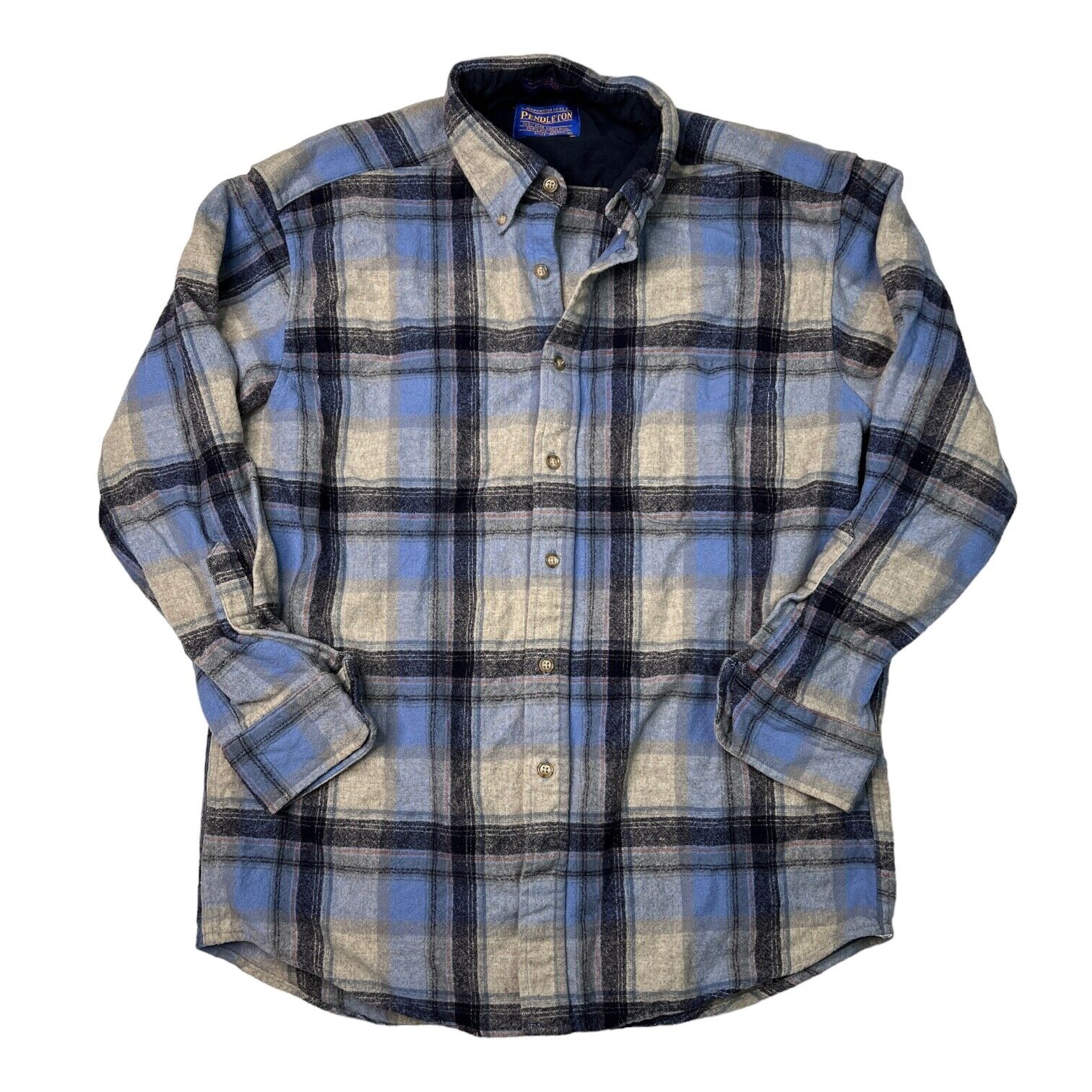Pendleton Blue Plaid 100% Wool Board Shirt Retro … - image 1