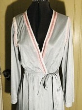 VINTAGE SEARS SILKY NYLON RETRO GORGEOUS GRAY LINGERIE ROBE PINK ACCENTS SMALL