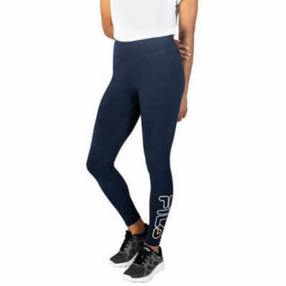 Collant donna Fila blu cotone logo lunghezza caviglia yoga attivo nuovo con etichette taglia S
