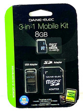 DANE-ELEC 3-in-1 Mobile Kit 8GB-MicroSD Card  USB  SD. Adapter Class 10