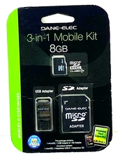 DANE-ELEC 3-in-1 Mobile Kit 8GB-MicroSD Card + USB & SD. Adapter Class 10