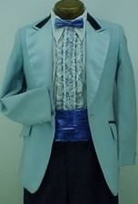VINTAGE AFTER SIX LIGHT BABY BLUE MENS TUXEDO JACKET W/ NAVY VELVET TRIM RETRO