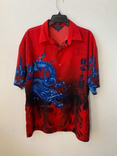 Vintage Y2K MT2 Dragon Overprint Tribal Shirt Hawaiian Pattern Chinese Size L - Picture 2 of 4