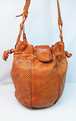 Aspects By Lisette Vintage Brown Perforated & Solid Leather Crossbody Bag