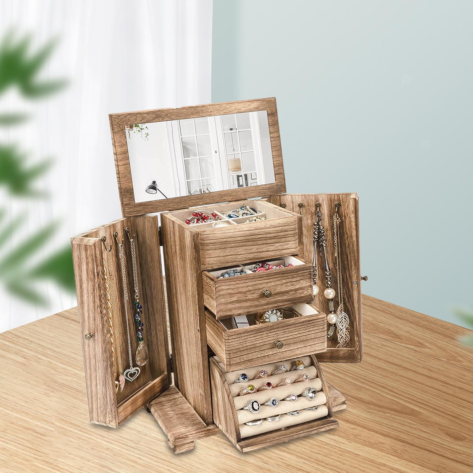 Wooden Jewelry Organizer Box with Drawers for Rings Watches Trinkets-image