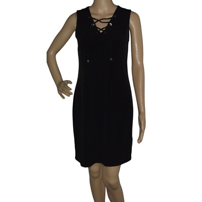 Michael Kors Dress XS black sleeveless shift v-neck lace-up stretch knee  length | eBay