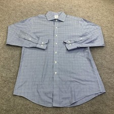 Brooks Brothers Dress Shirt Mens 16.5 Blue Check Regent Slim Fit Non Iron Cotton