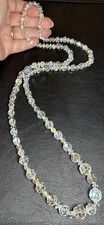 ANTIQUE 32  Aurora Borealis Faceted Glass Crystal Long Graduating Bead Necklace