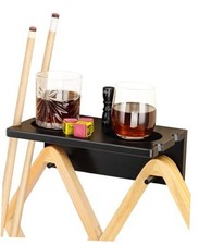 Wall Mounted Cue Holder - Hardwood Billiard Cue Rest and Drink Holder Black