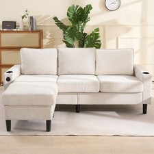 3 Seater Sofa Sectional Couch with Reversible Chaise Living Room, Fabric Beige