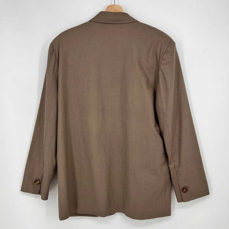 Blazer Greg Adams Vintage Años 90 Mezcla de Lino Mujer 10 Cuadrado Bronceado Sencillo Pecho Foto 2 de 4