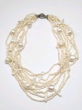 BIG Estate 8-Strand Real Freshwater Pearl Necklace 17 Baroque Rice Statement