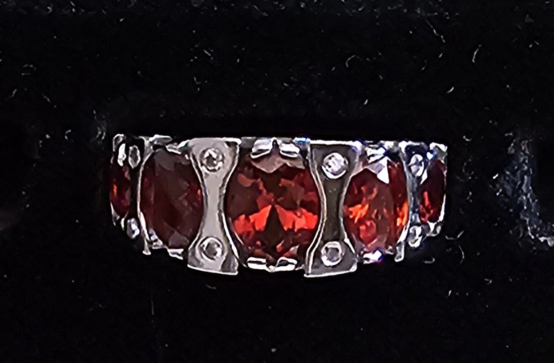 Sterling Silver (.925) Oval/Round Lab-Created Garnet Gemstone Ring