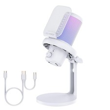 VM1 White Gaming PC USB Microphone Condenser Mic with Noise Cancellation Mute...