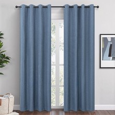 Blue Linen Blackout Curtains 84 Inch Length 2 Panels Set for Bedroom Living R...