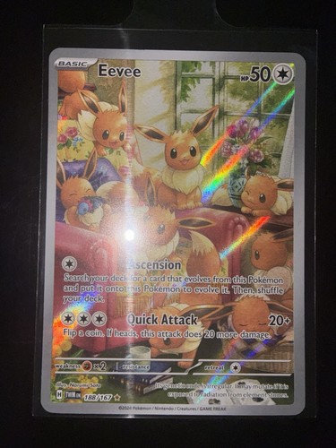 188 167 pokemon card Eevee 188/167 Custom from Pokmon Scarlet & Violet play or handling and can have a nearly unmarked surface Eevee 2024 Pokemon Twilight Masquerade