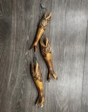 vintage hand carved wooden fish on a stringer...
