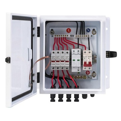 PV Combiner Box 4 String, IP65 Waterproof Solar Combiner with Lightning Arres...