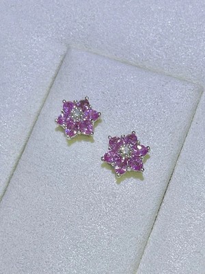 2CT Round Cut Natural Pink Sapphire Flower Earrings 14K White Gold Plated