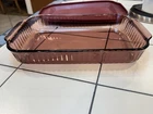 VTG Pyrex Cranberry RIBBED Baking Casserole Dish| 233-S, 13x9x2 W/lid Shiny!!