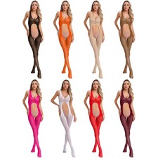 Women Bodystocking Crotchless Jumpsuit Sheer Bodysuit Cosplay Clubwear Leotard