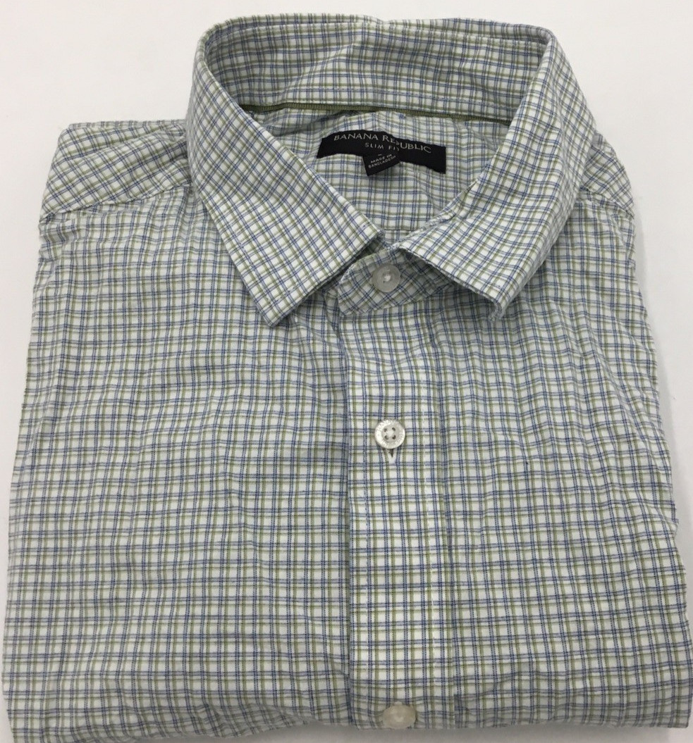Banana Republic Mens Slim Fit Long Sleeve Poplin Dress Shirt Multi Size L 4790₽