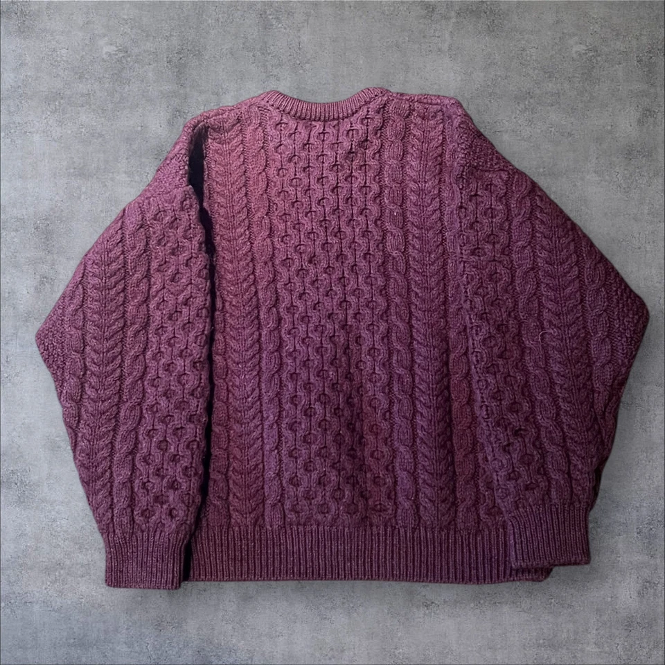 Vintage LL Bean Sweater Womens Made in Ireland Cable Knit Extra Large Purple - Image 2 of 4
