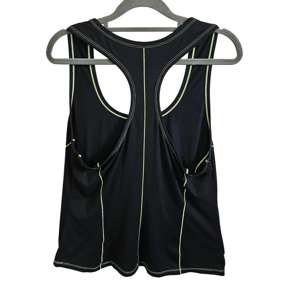 Fabletics Women's XL Contrast Trim Racerback Tank Top Black Neon Green Workout  - Image 4 of 4