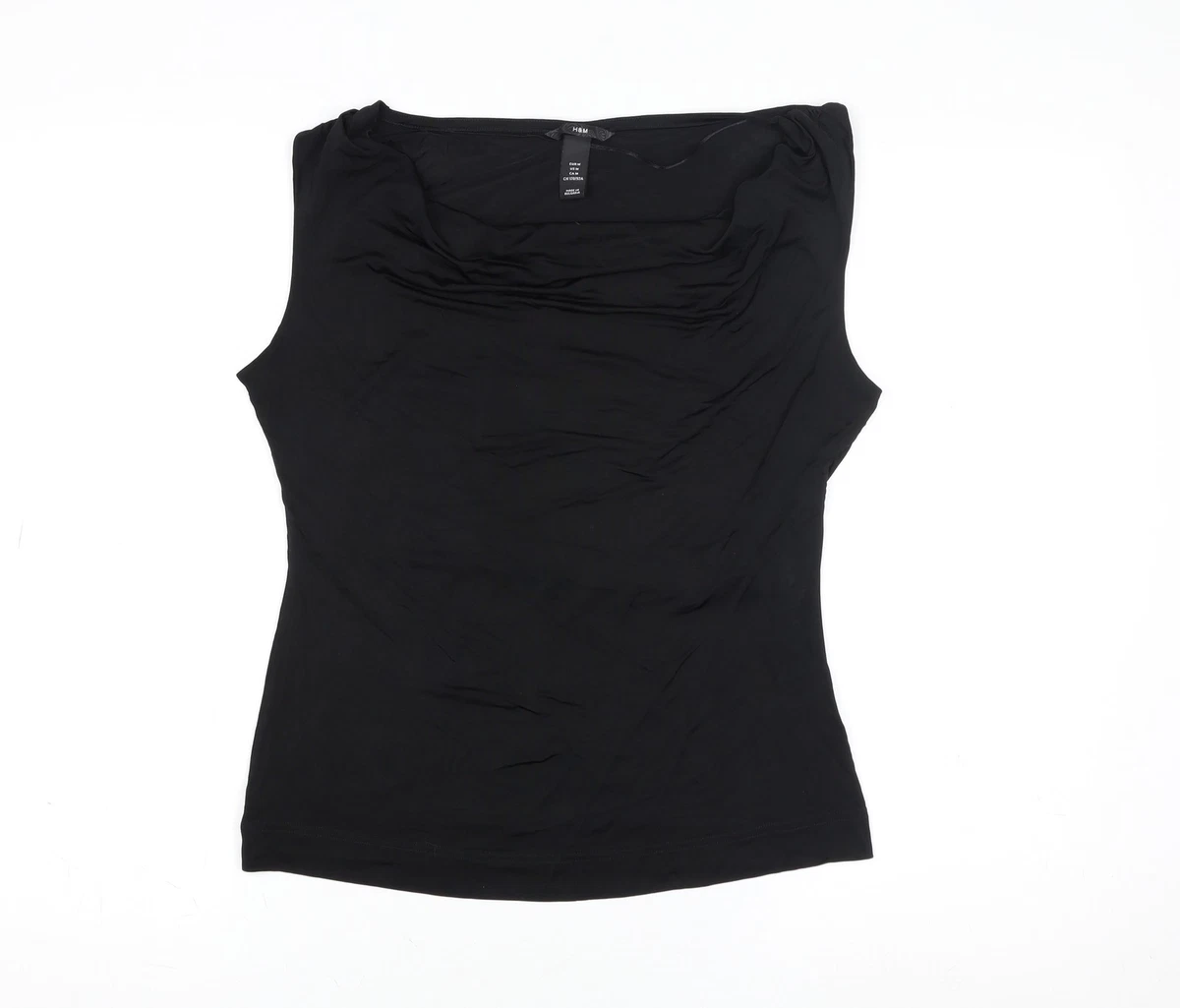 Top Sans Manches H&M Col Drapé Noir – Taille M, Décoré De Strass, Occasion Très Bon état