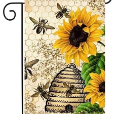 Bees Hive Sunflower Yard Garden Flag 12X18 Inch Two Sided All Seasons Weather