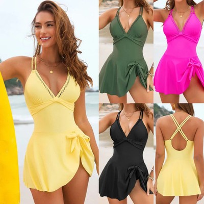 Plain Ruched Swimsuit Women One Piece Solid Swimwear Female Beachwear Bathers Ba