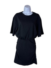 Xirena Black Shirt Dress Size Small Short sleeve Ruched Minimalist Cotton USA