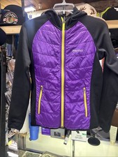 VGC MARMOT POLARTEC WOMENS SOFTSHELL QUILTED HOODED JACKET PURPLE/BLACK SMALL