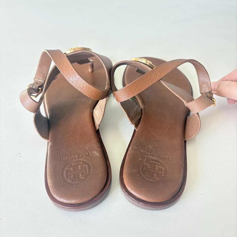 Sandalias planas Tory Burch para mujer de cuero marrón Benton 2 talla 7,5 M Foto 3 de 4