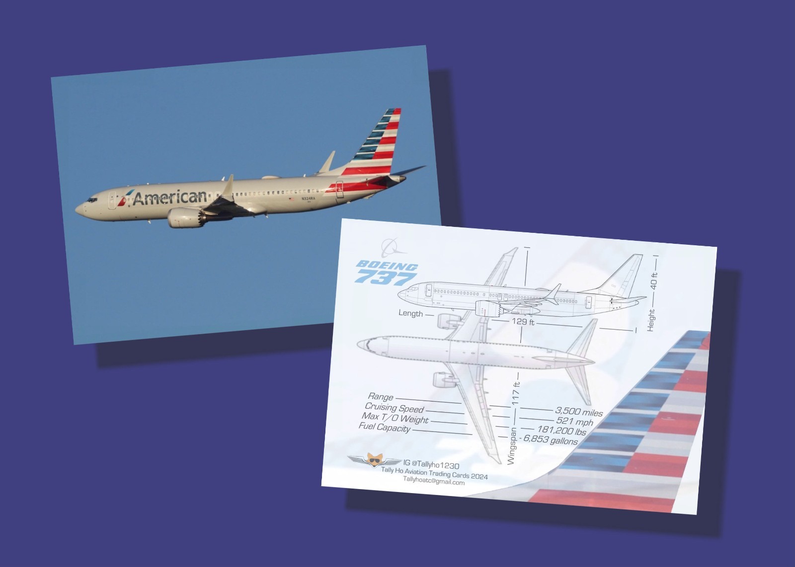 American Airlines Boeing 737 Set of 70 Aviation Trading Cards - 2.5"x 3.5"