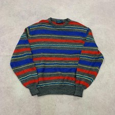 Vintage Knitted Jumper abstract patterned grandad knit sweater Men's XL