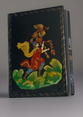 Vintage Russian Palekh Papier Mache Fairy Tale Lacquer Box Signed 4  x 2.5 