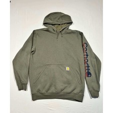 Carhartt Mens Loose Fit Hoodie Olive Green Sleeve Logo Graphic Sweatshirt Size M