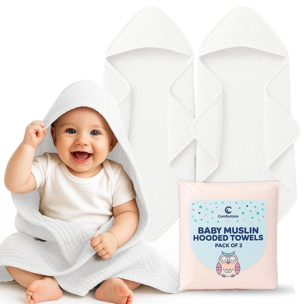 Baby Towels with Hood Muslin Fabric 2 Pieces White Soft Baby Bath Towel, Hood...
Opens in a new wind
