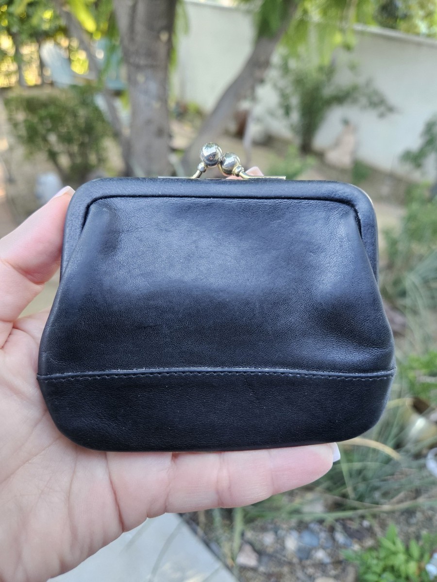 COACH VINTAGE BLACK LEATHER KISSLOCK COIN CHANGE PURSE WALLET 6903