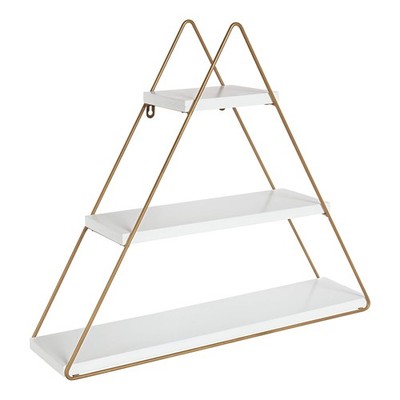 Tilde Small Three Tiered Triangle Floating Metal Wall Shelf, White and Gold
