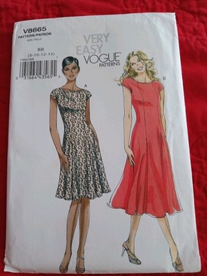 Vogue Patterns #8665-Fit & Flare Cap Sleeve Dress-Dated 2010-Sizes 8/10/12/14-FF